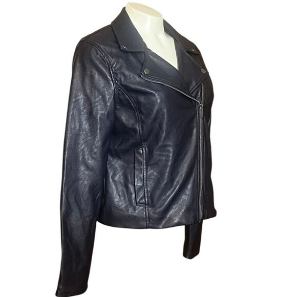 Popsugar Blue Faux Leather Biker Motorcycle Zip Up Jacket S - Picture 3 of 10